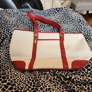 Womens Large Beige shoulder bag with deep red trim